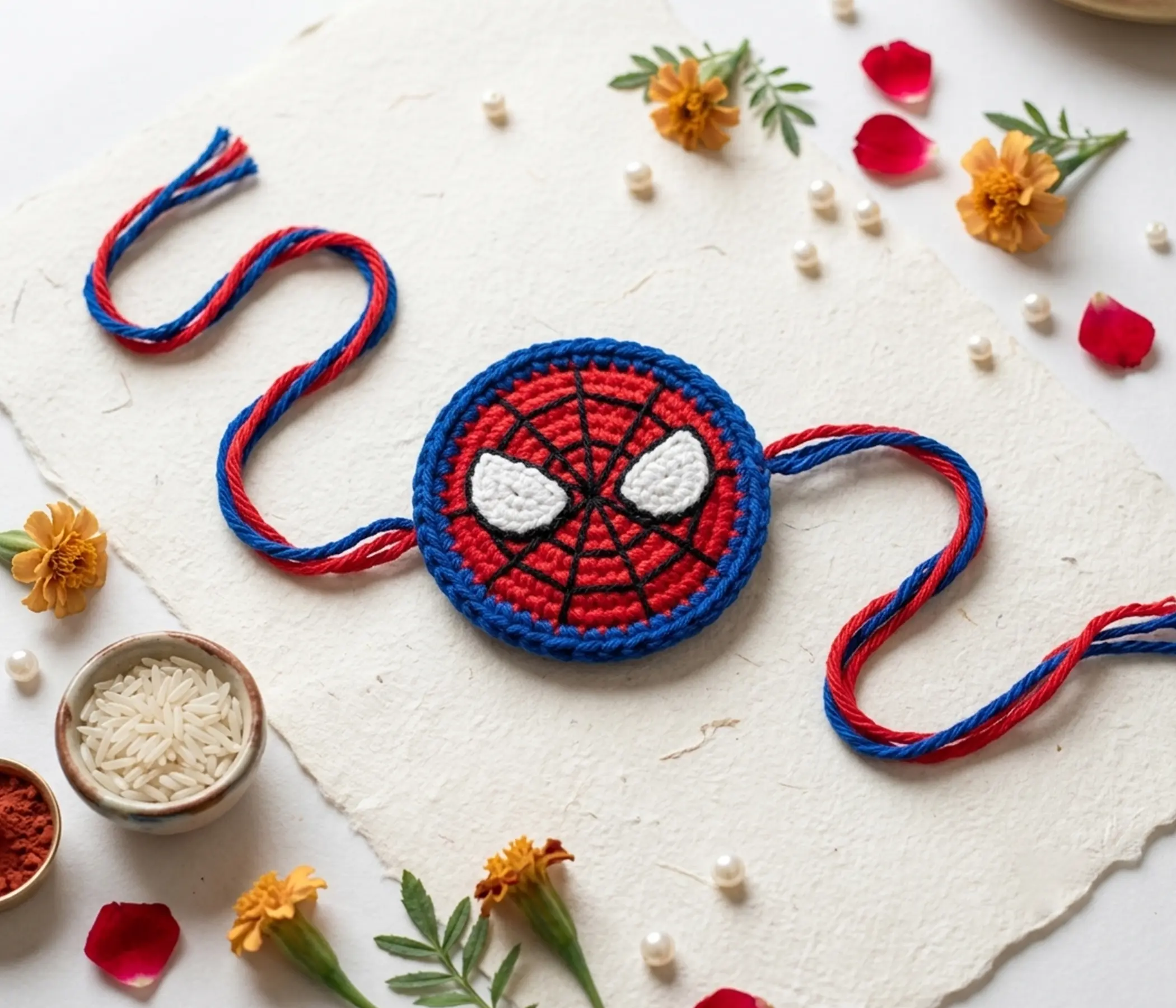 Spiderman Inspired Handmade Kids Crochet Rakhi